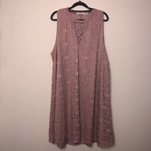 3X High Neck Tan Pink Lace Dress NWT